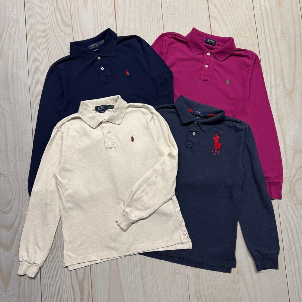 Lot of 4 Polo Ralph Lauren Boys Size L (14-16) Long Sleeve Collared Polo Shirt